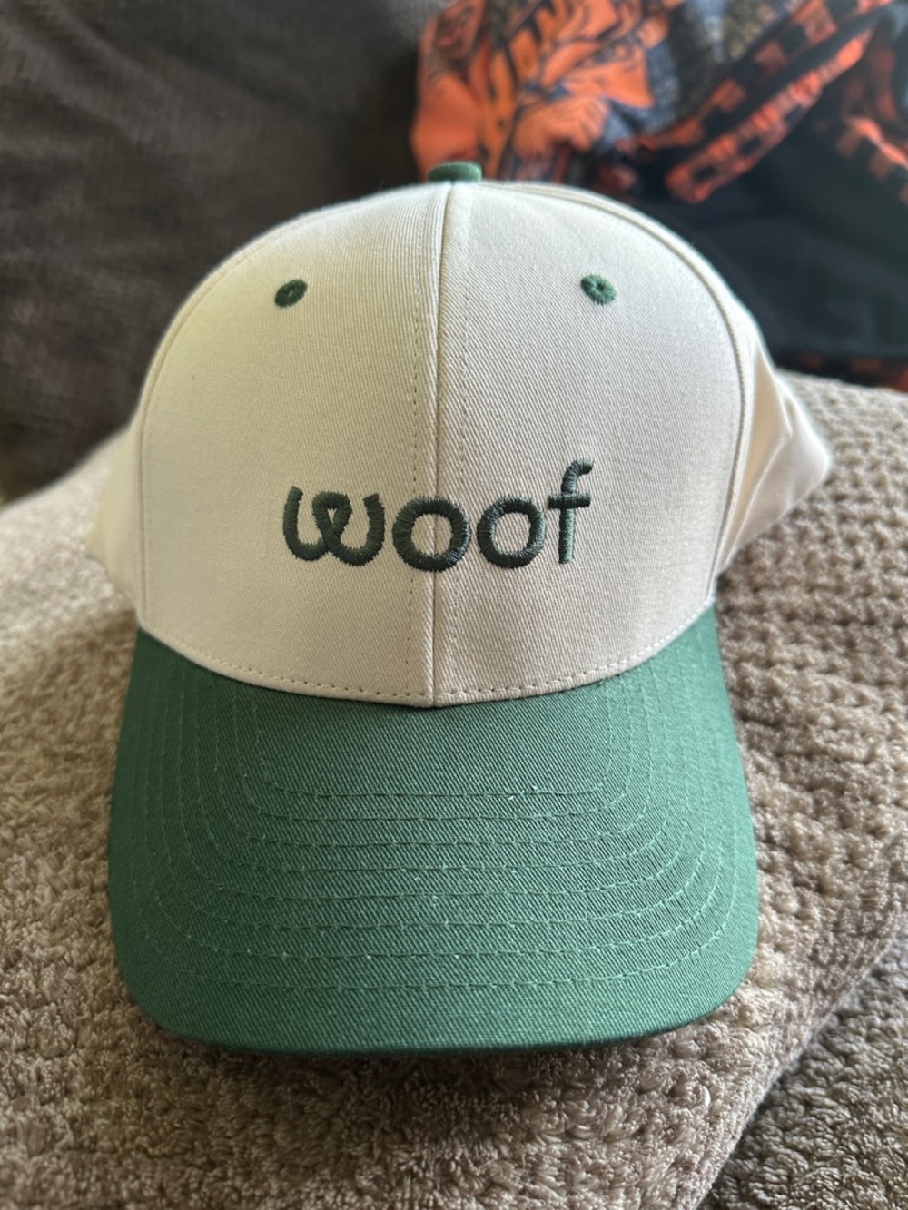 Woof Embroidered Two-Tone Baseball Cap - Cream & Green